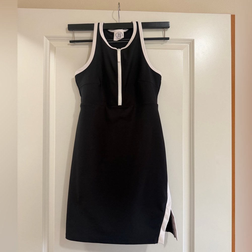 Snatched Silhouette Zip-Front Active Dress -Black & White Trim, Size S, Like New